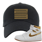 Metallic Gold Retro 1s Dad Hat | Double Line 23, Black