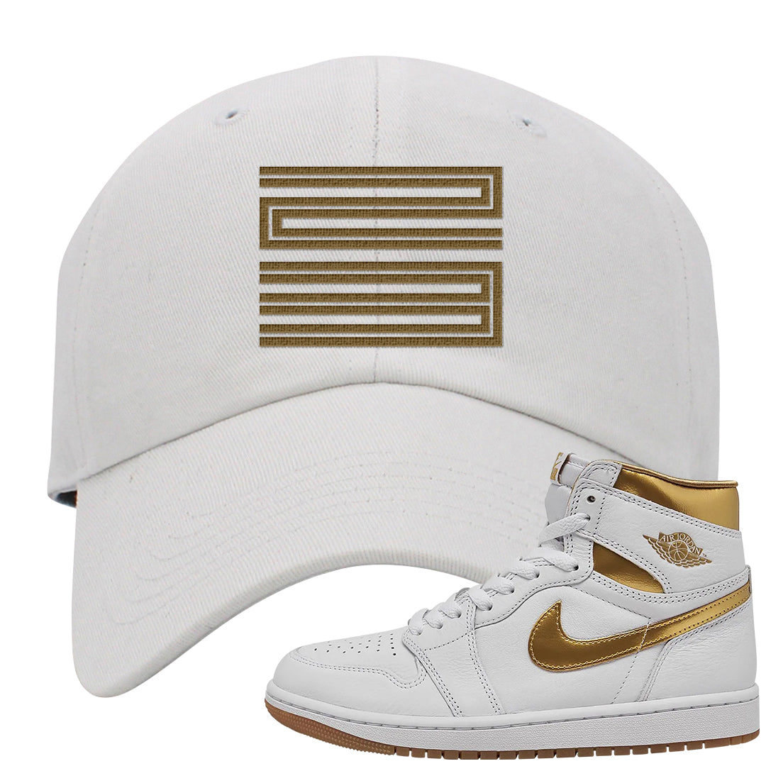 Metallic Gold Retro 1s Dad Hat | Double Line 23, White