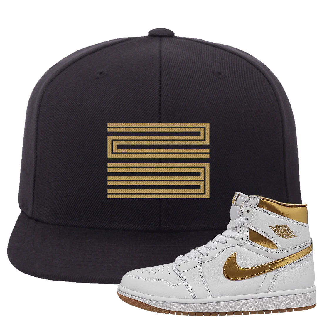 Metallic Gold Retro 1s Snapback Hat | Double Line 23, Black