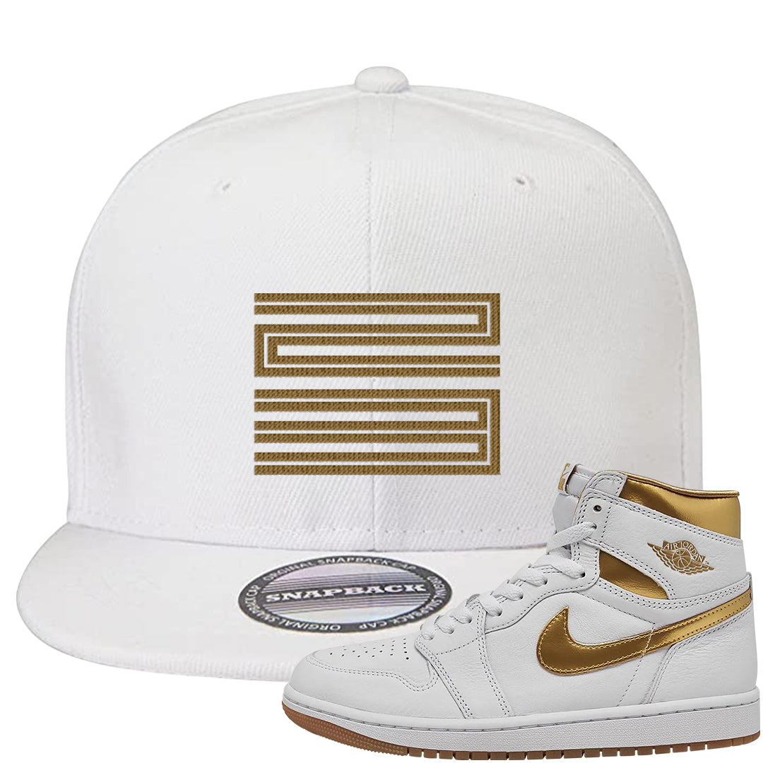 Metallic Gold Retro 1s Snapback Hat | Double Line 23, White