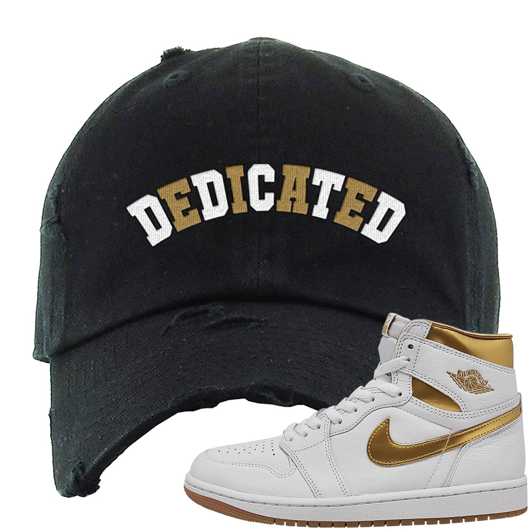 Metallic Gold Retro 1s Distressed Dad Hat | Dedicated, Black