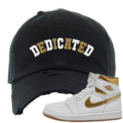 Metallic Gold Retro 1s Distressed Dad Hat | Dedicated, Black