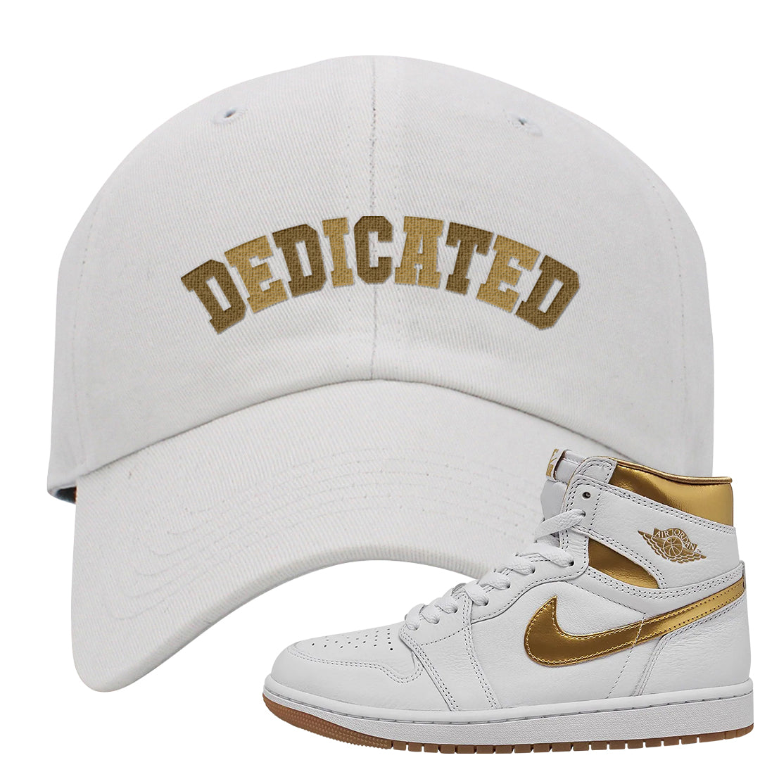 Metallic Gold Retro 1s Dad Hat | Dedicated, White