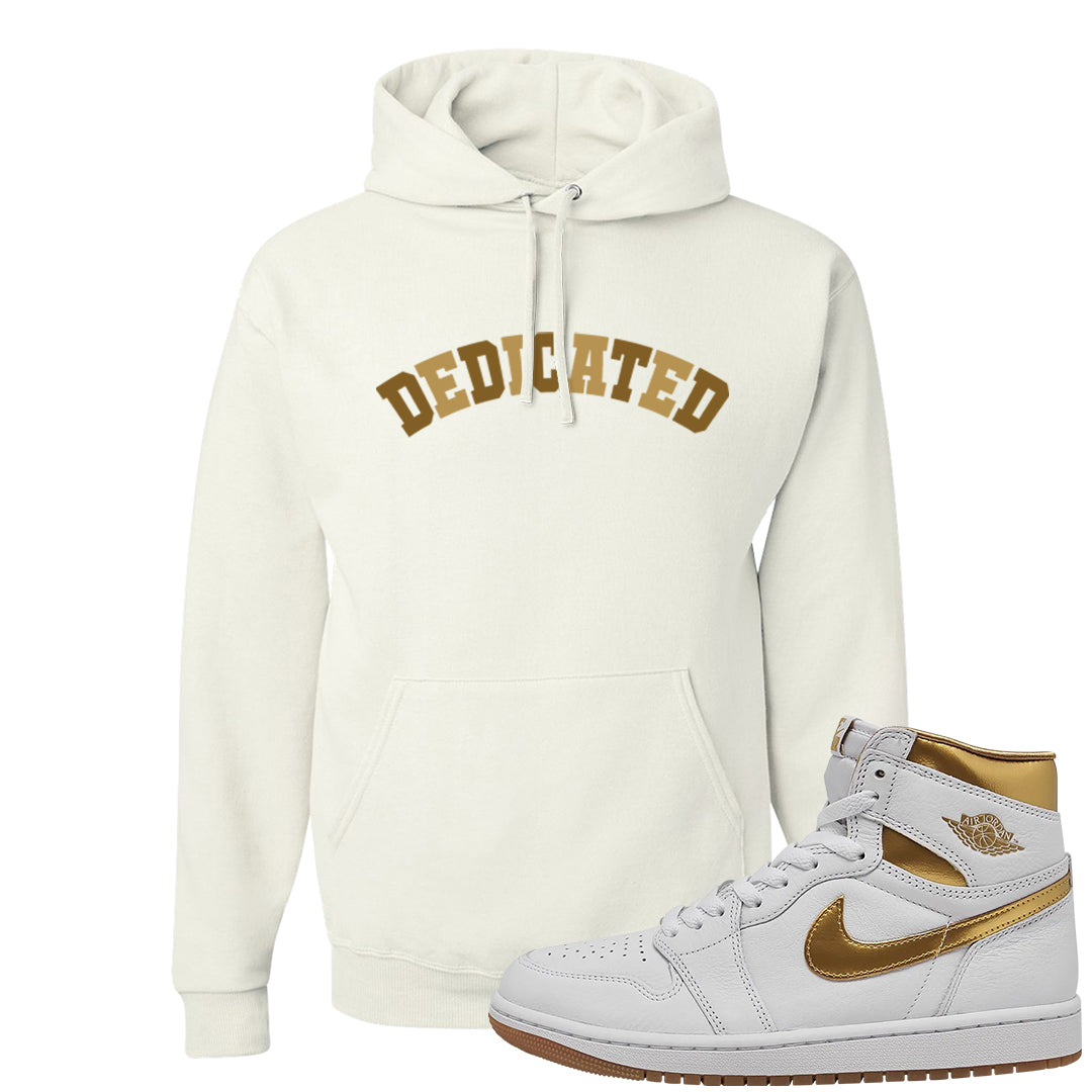 Metallic Gold Retro 1s Hoodie | Dedicated, White