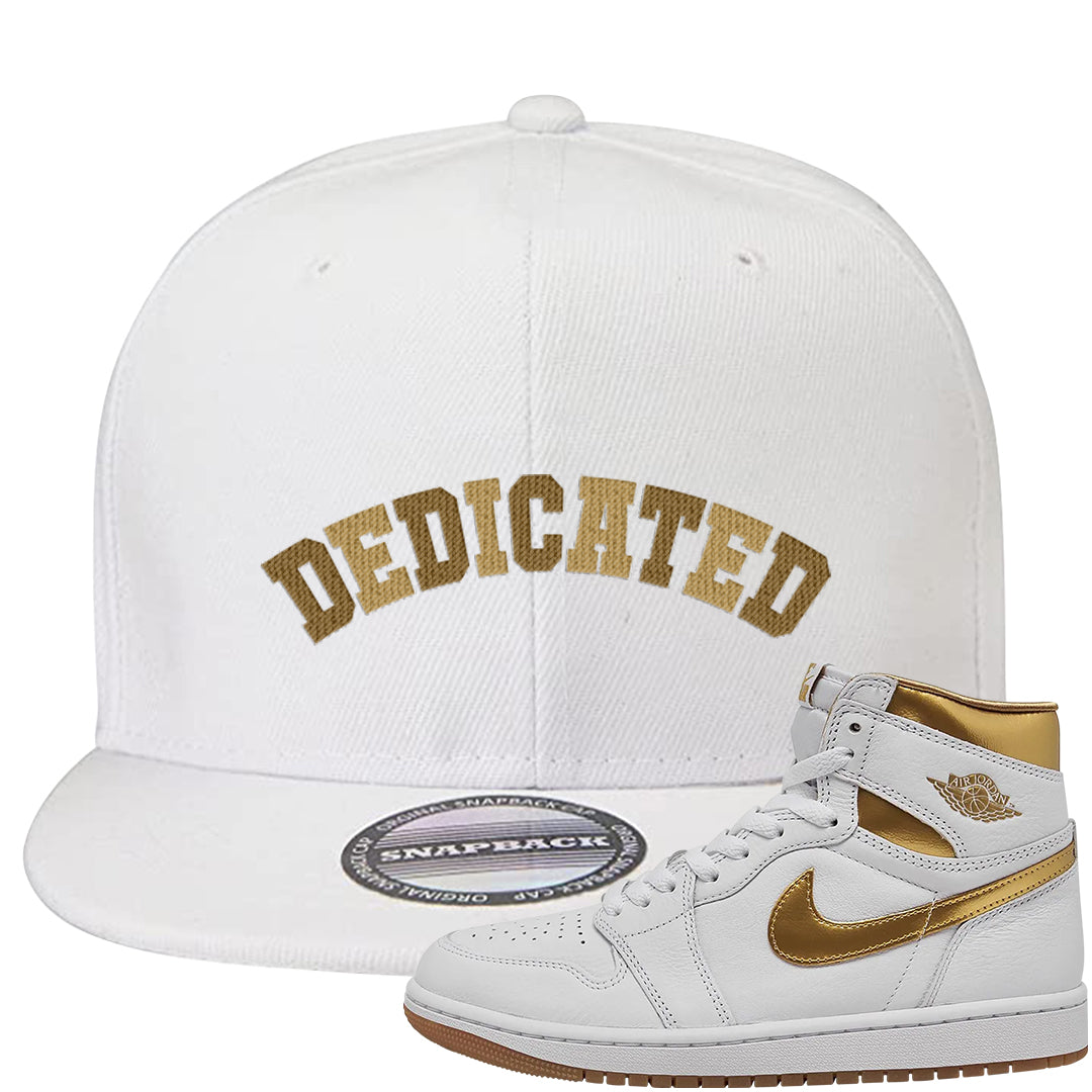 Metallic Gold Retro 1s Snapback Hat | Dedicated, White