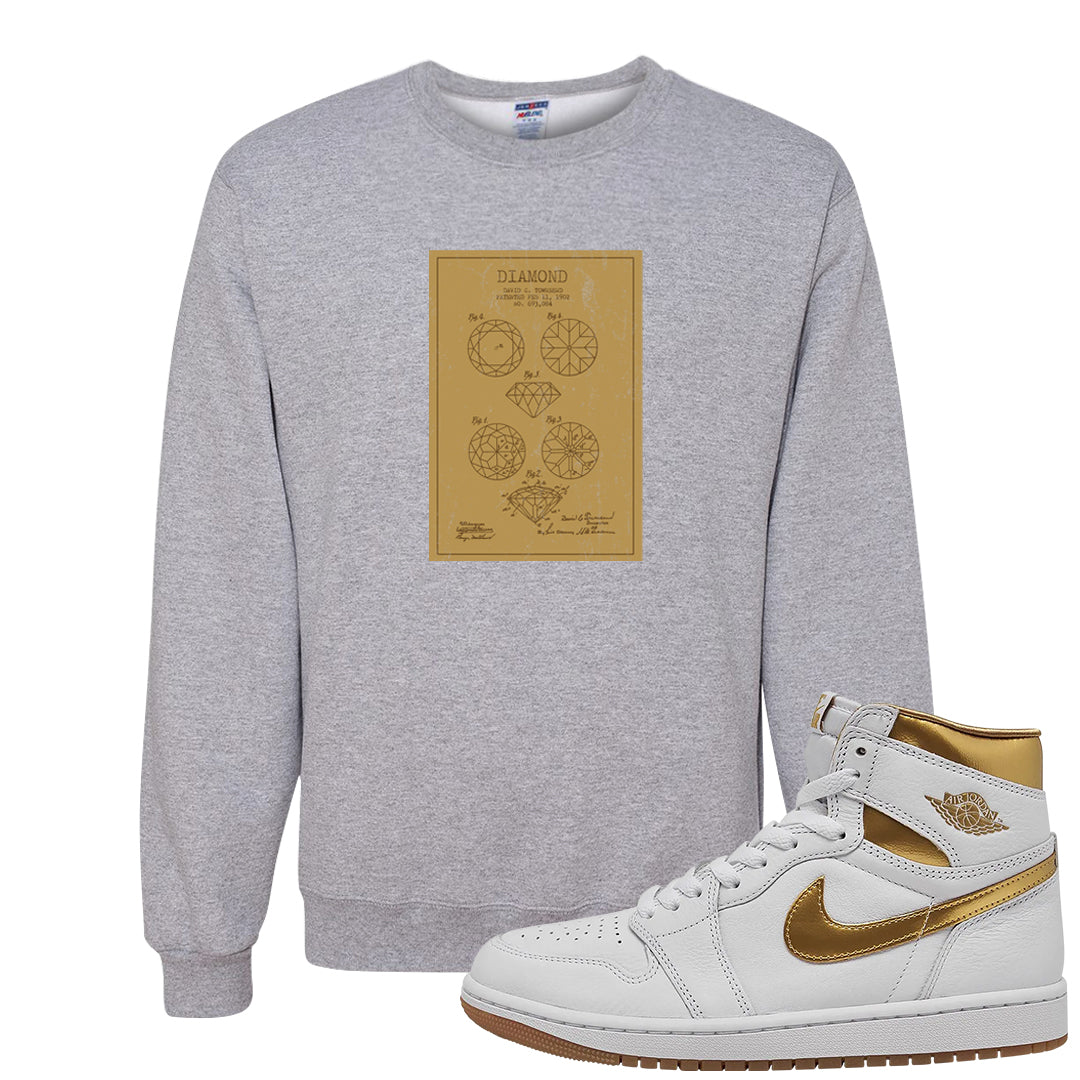 Metallic Gold Retro 1s Crewneck Sweatshirt | Diamond Patent Sketch, Ash