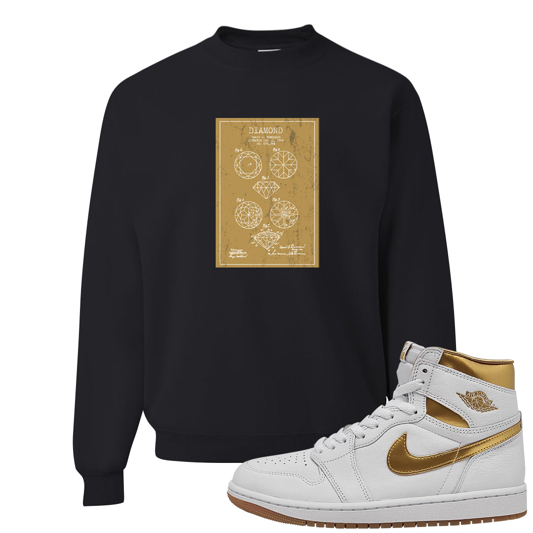 Metallic Gold Retro 1s Crewneck Sweatshirt | Diamond Patent Sketch, Black