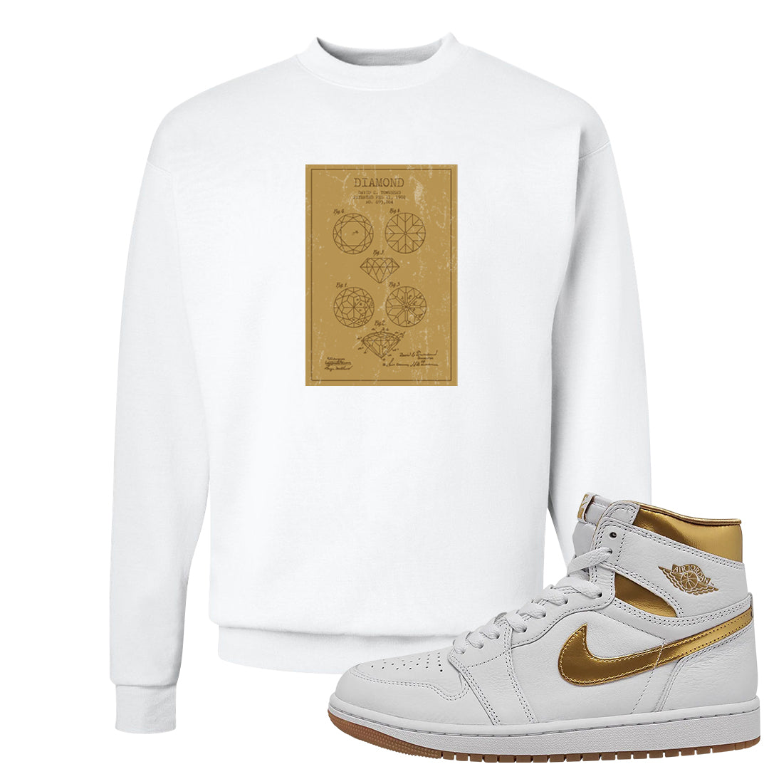 Metallic Gold Retro 1s Crewneck Sweatshirt | Diamond Patent Sketch, White