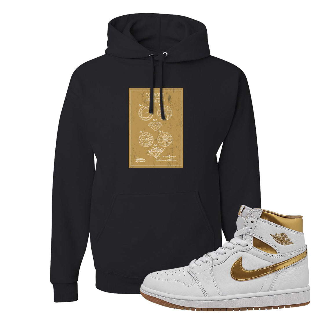 Metallic Gold Retro 1s Hoodie | Diamond Patent Sketch, Black