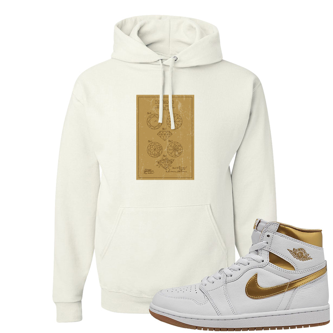 Metallic Gold Retro 1s Hoodie | Diamond Patent Sketch, White