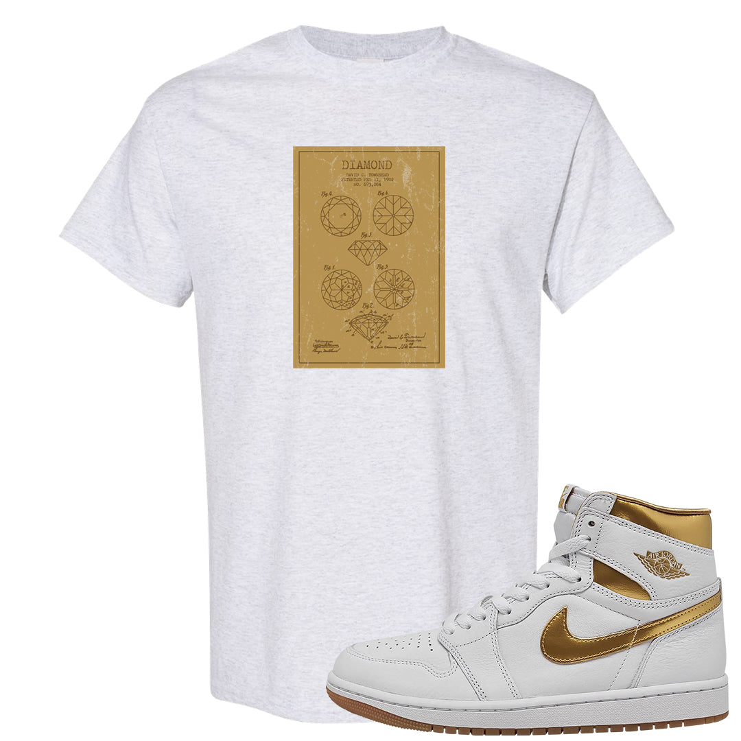 Metallic Gold Retro 1s T Shirt | Diamond Patent Sketch, Ash