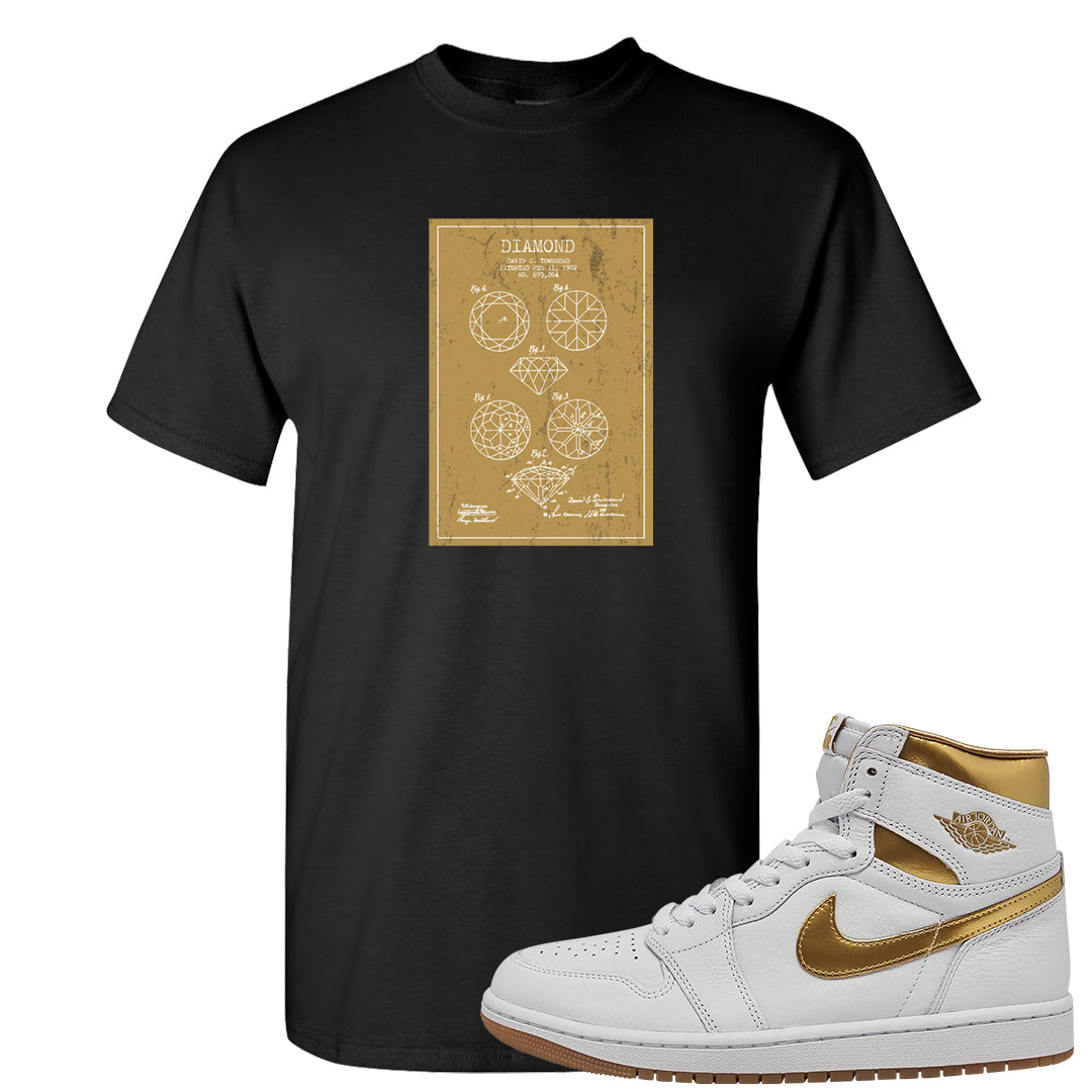 Metallic Gold Retro 1s T Shirt | Diamond Patent Sketch, Black