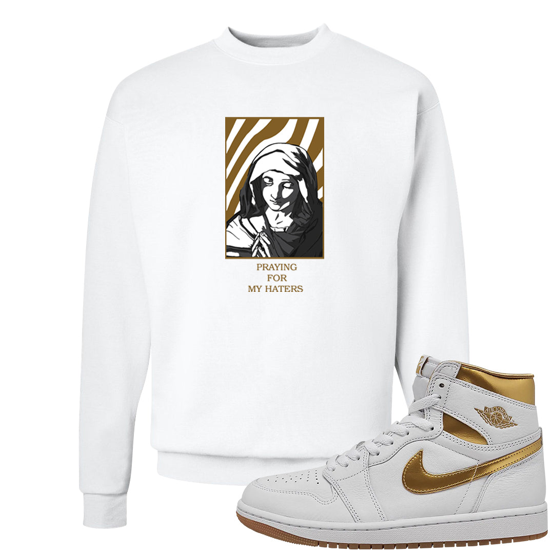 Metallic Gold Retro 1s Crewneck Sweatshirt | God Told Me, White