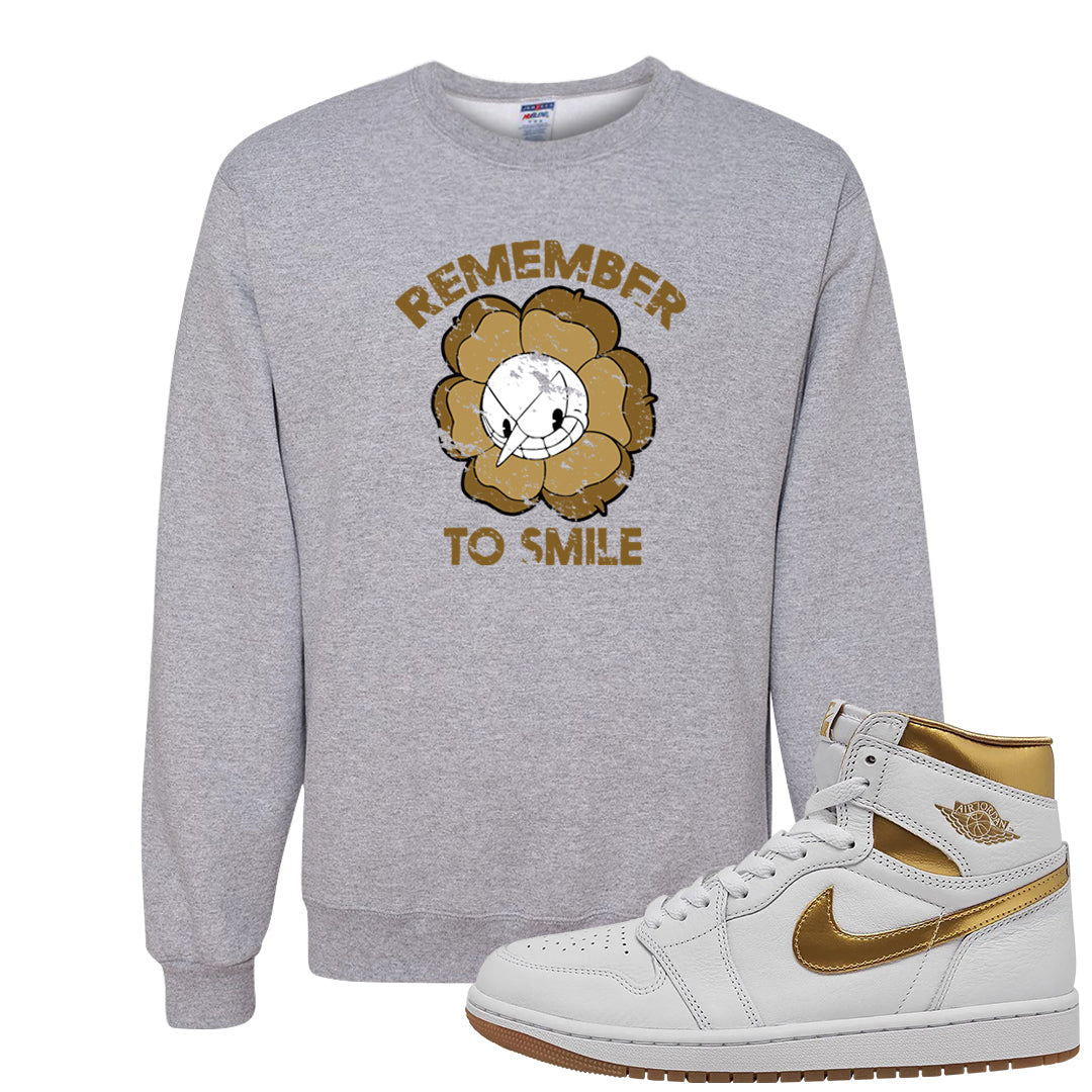 Metallic Gold Retro 1s Crewneck Sweatshirt | Remember To Smile, Ash