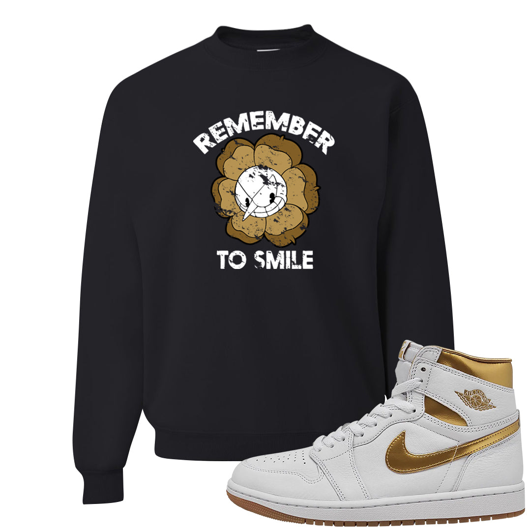 Metallic Gold Retro 1s Crewneck Sweatshirt | Remember To Smile, Black