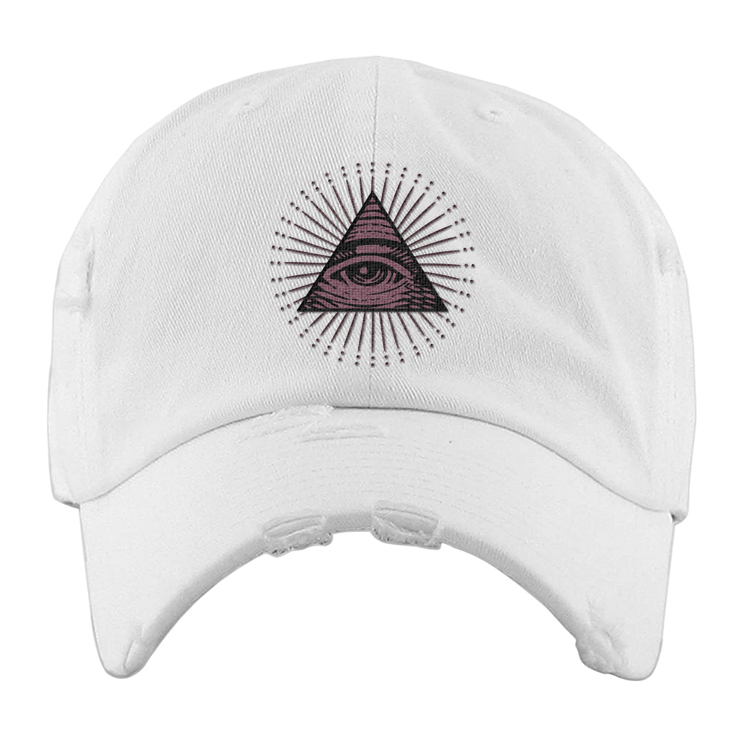 Sky J Mauve 1s Distressed Dad Hat | All Seeing Eye, White