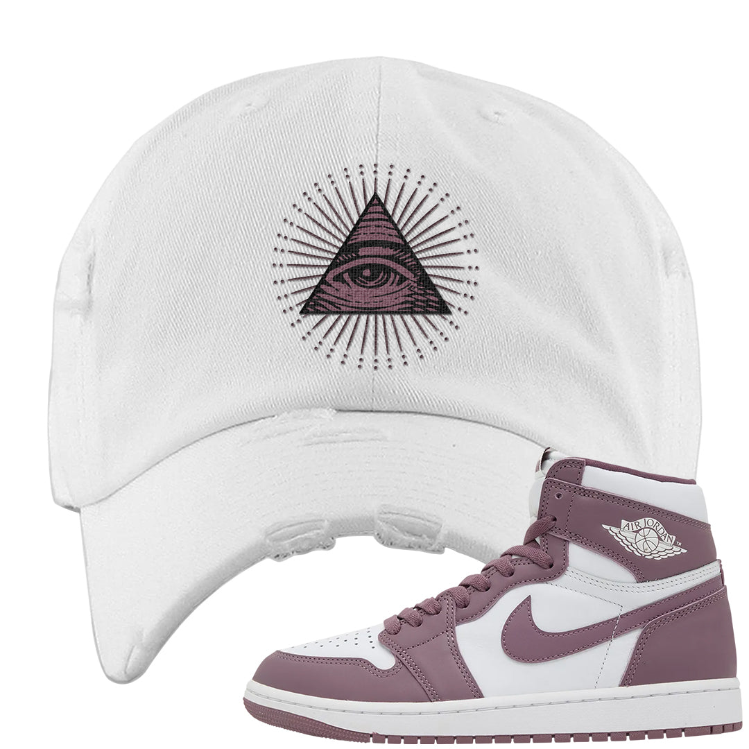 Sky J Mauve 1s Distressed Dad Hat | All Seeing Eye, White