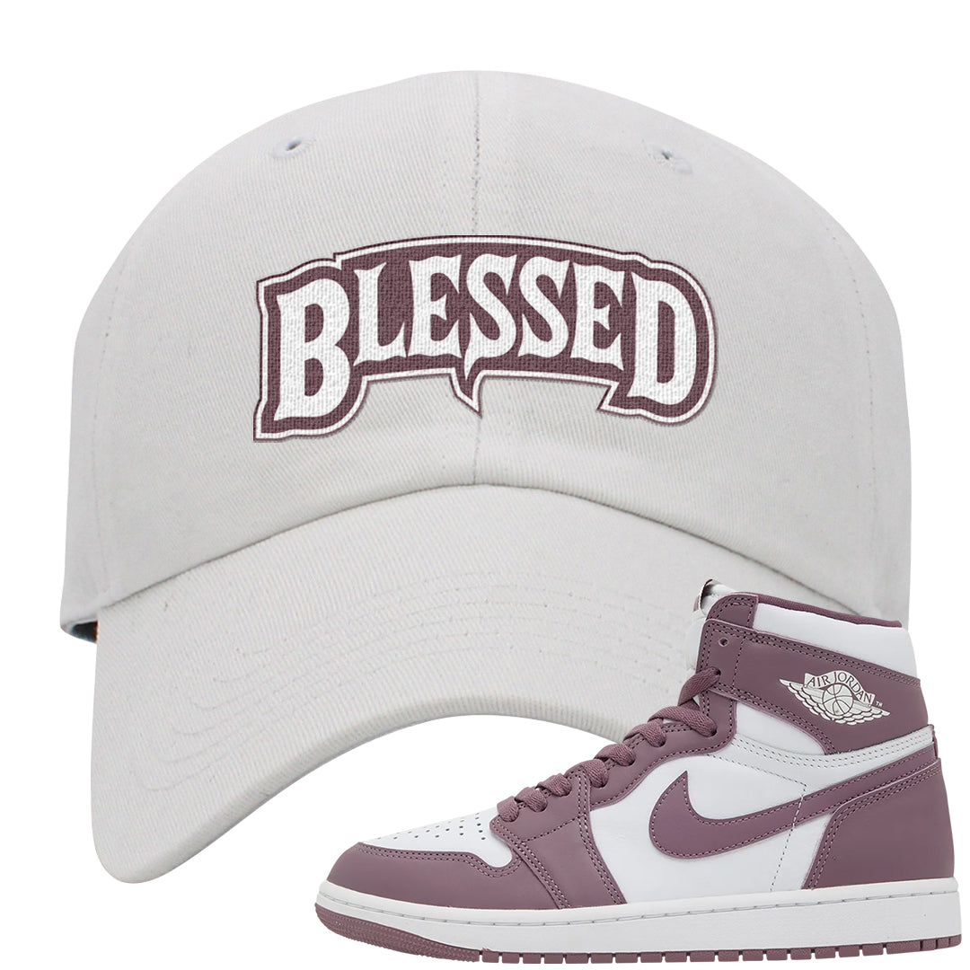 Sky J Mauve 1s Dad Hat | Blessed Arch, White