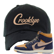 Sky J Purple 1s Distressed Dad Hat | Crooklyn, Black