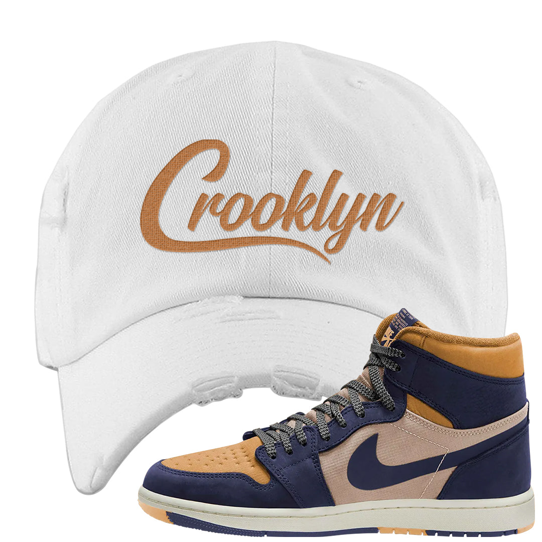 Sky J Purple 1s Distressed Dad Hat | Crooklyn, White