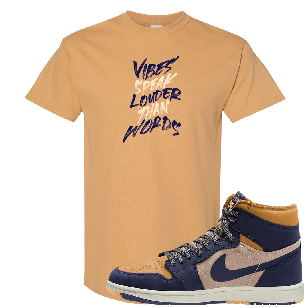 Sky J Purple 1s T Shirt | Vibes Speak Louder Than Words, Old Gold