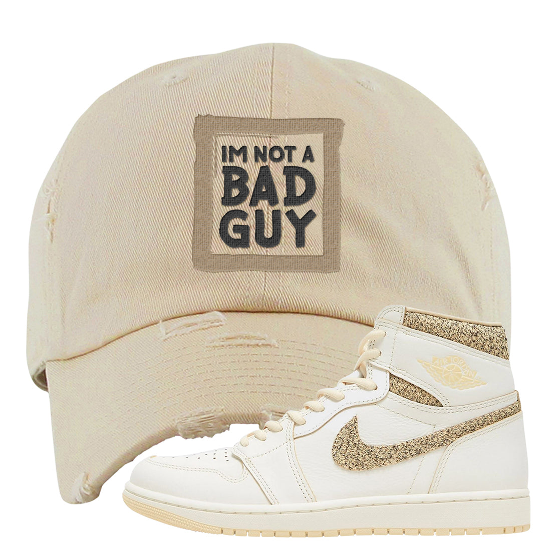 Vibrations of Naija 1s Distressed Dad Hat | I'm Not A Bad Guy, Ivory