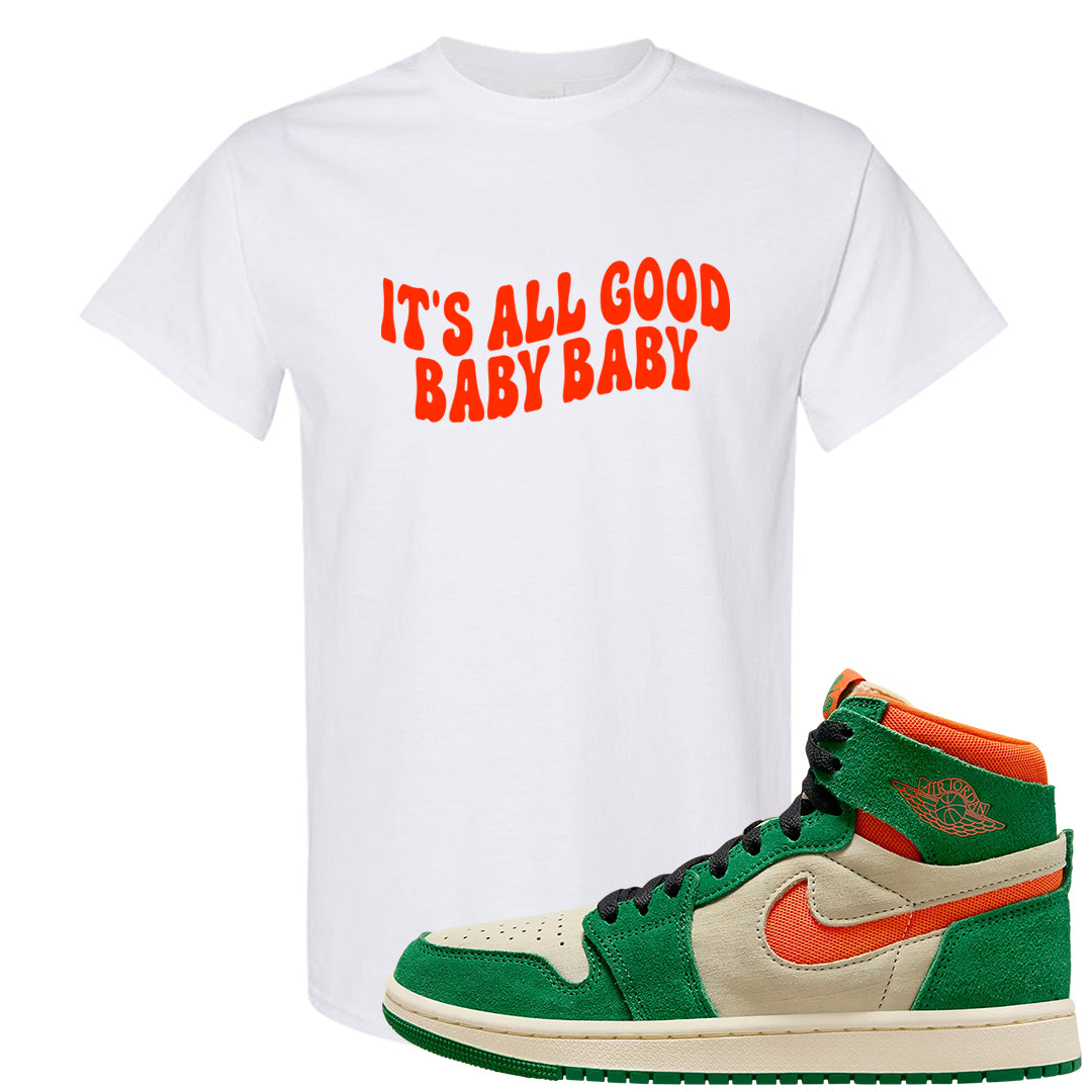 Orange Blaze Zoom 1s T Shirt | All Good Baby, White