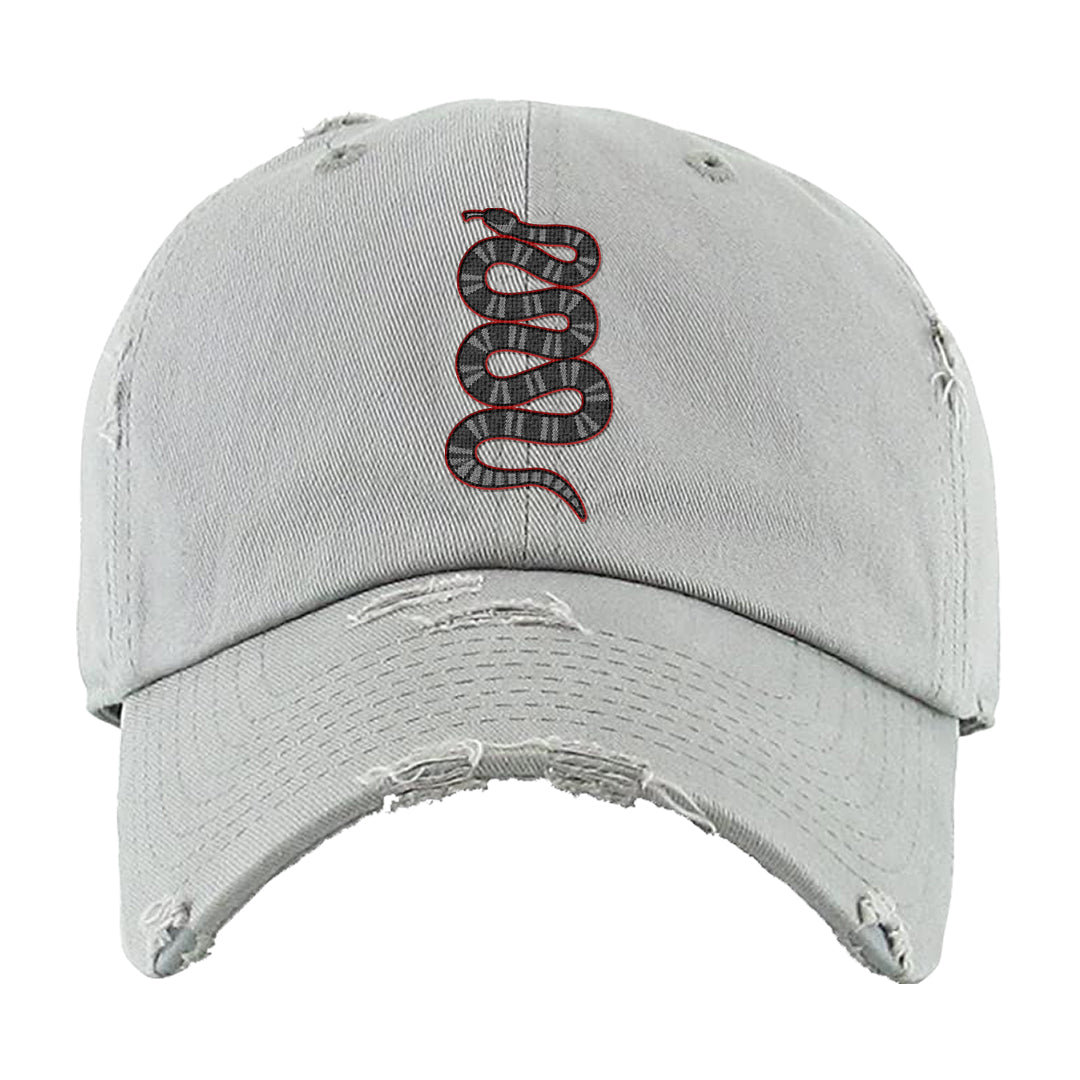 Black Cement 2s Distressed Dad Hat | Coiled Snake, Light Gray