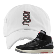 Black Cement 2s Distressed Dad Hat | Coiled Snake, White