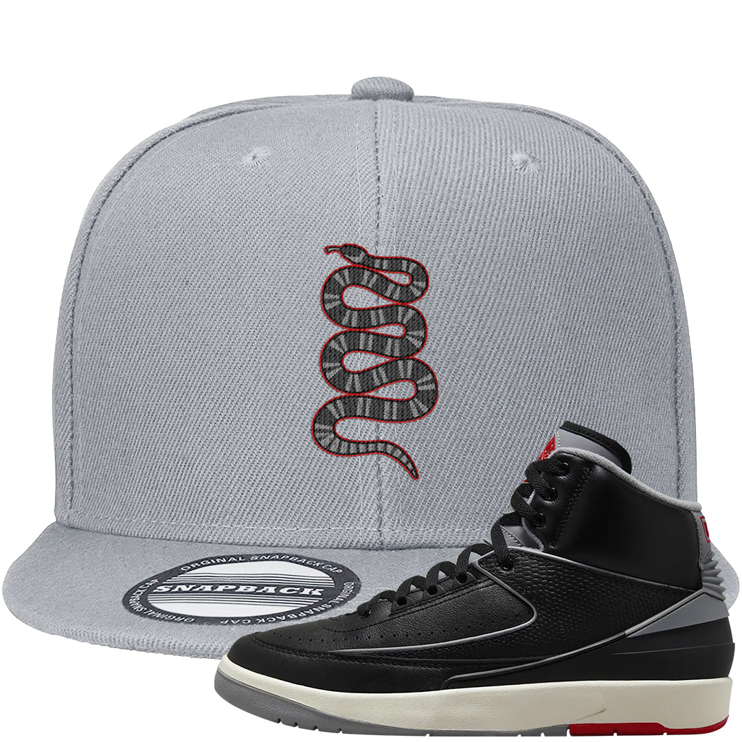 Black Cement 2s Snapback Hat | Coiled Snake, Light Gray