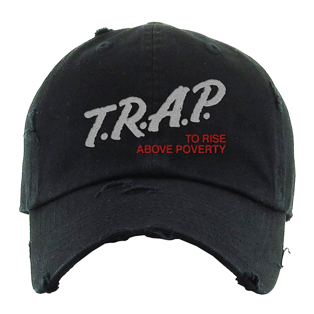 Black Cement 2s Distressed Dad Hat | Trap To Rise Above Poverty, Black
