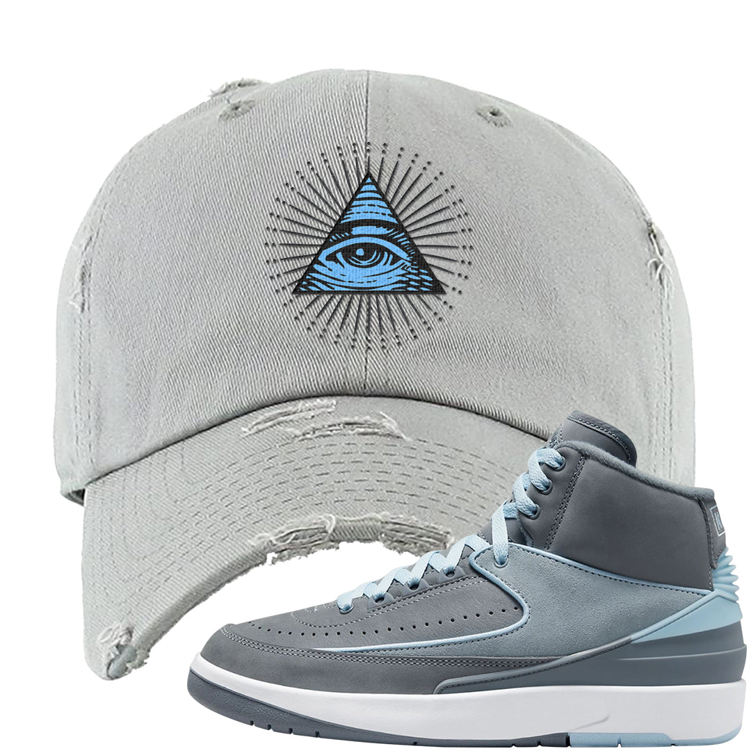 Cool Grey 2s Distressed Dad Hat | All Seeing Eye, Light Gray