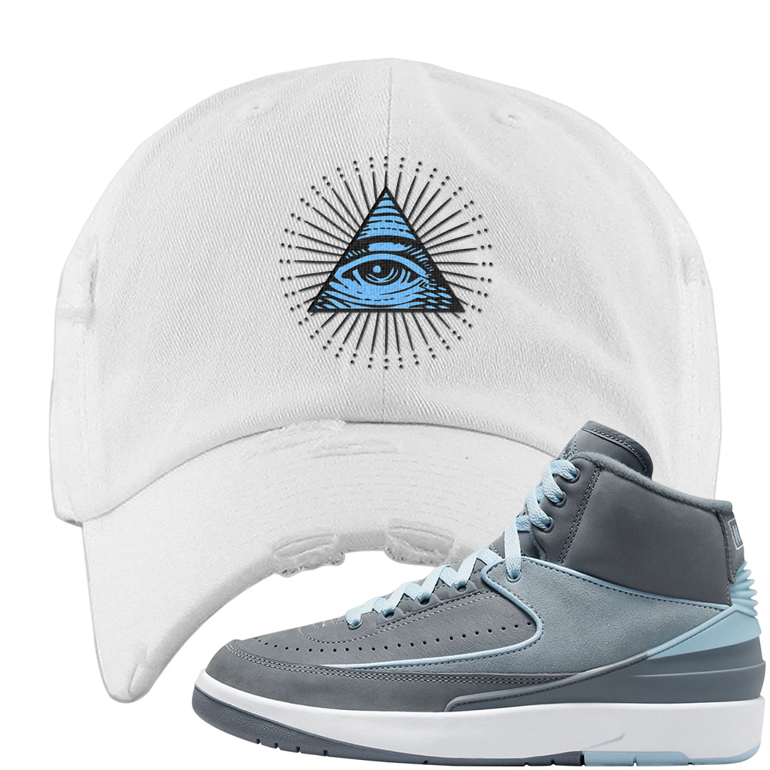 Cool Grey 2s Distressed Dad Hat | All Seeing Eye, White
