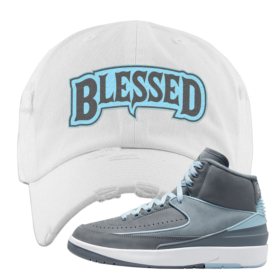 Cool Grey 2s Distressed Dad Hat | Blessed Arch, White