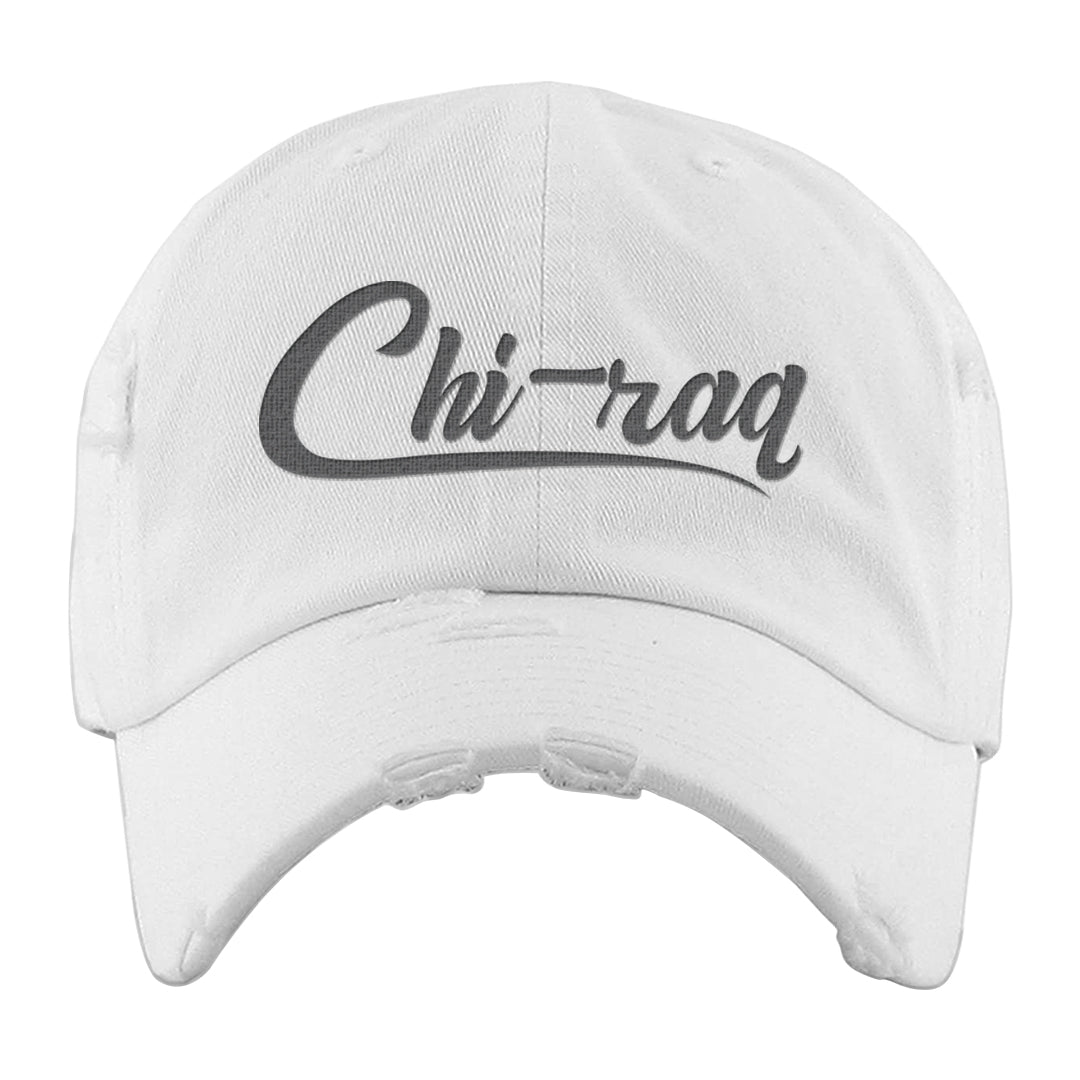 Cool Grey 2s Distressed Dad Hat | Chiraq, White