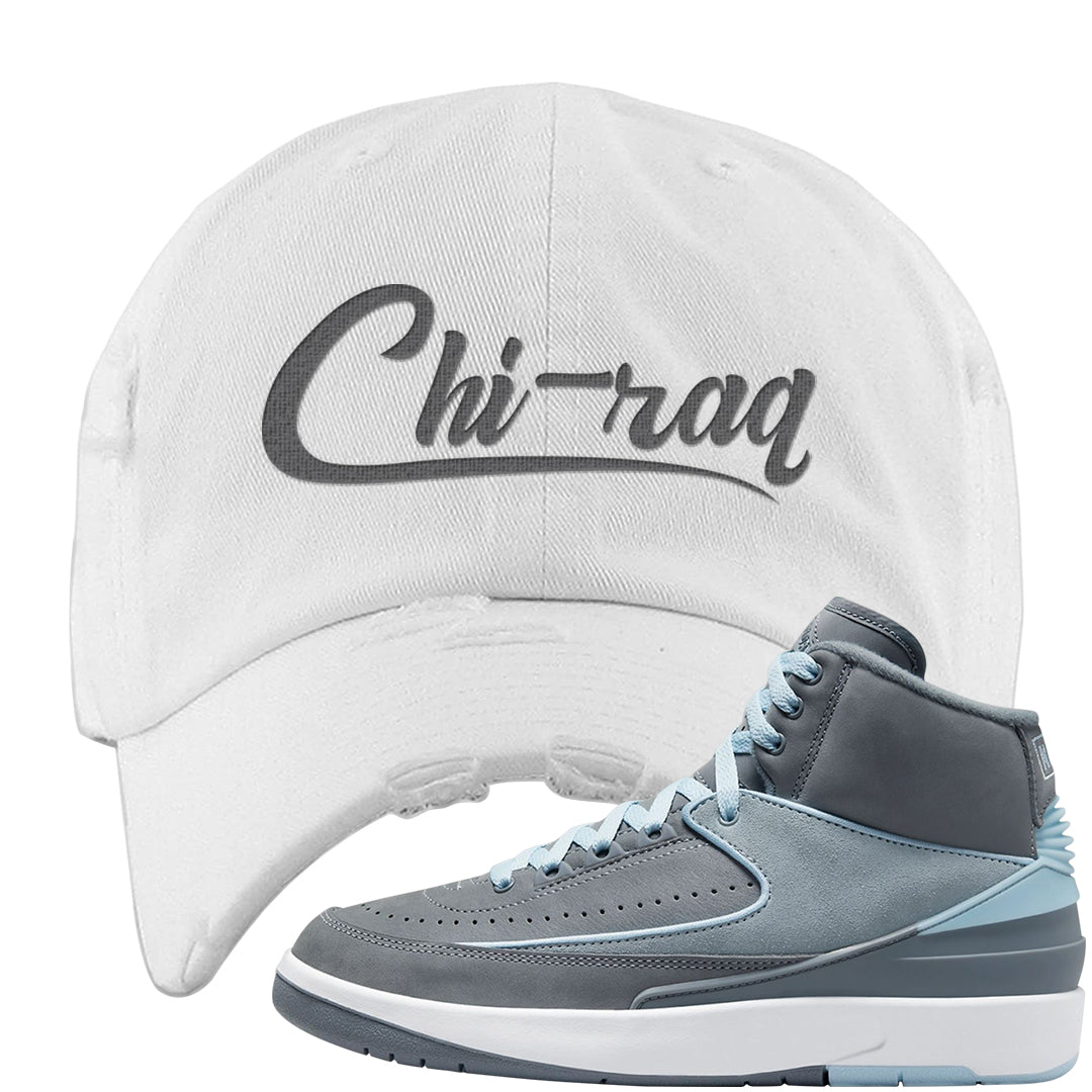 Cool Grey 2s Distressed Dad Hat | Chiraq, White
