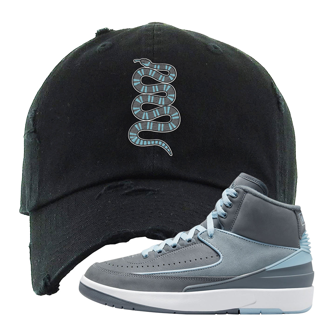 Cool Grey 2s Distressed Dad Hat | Coiled Snake, Black