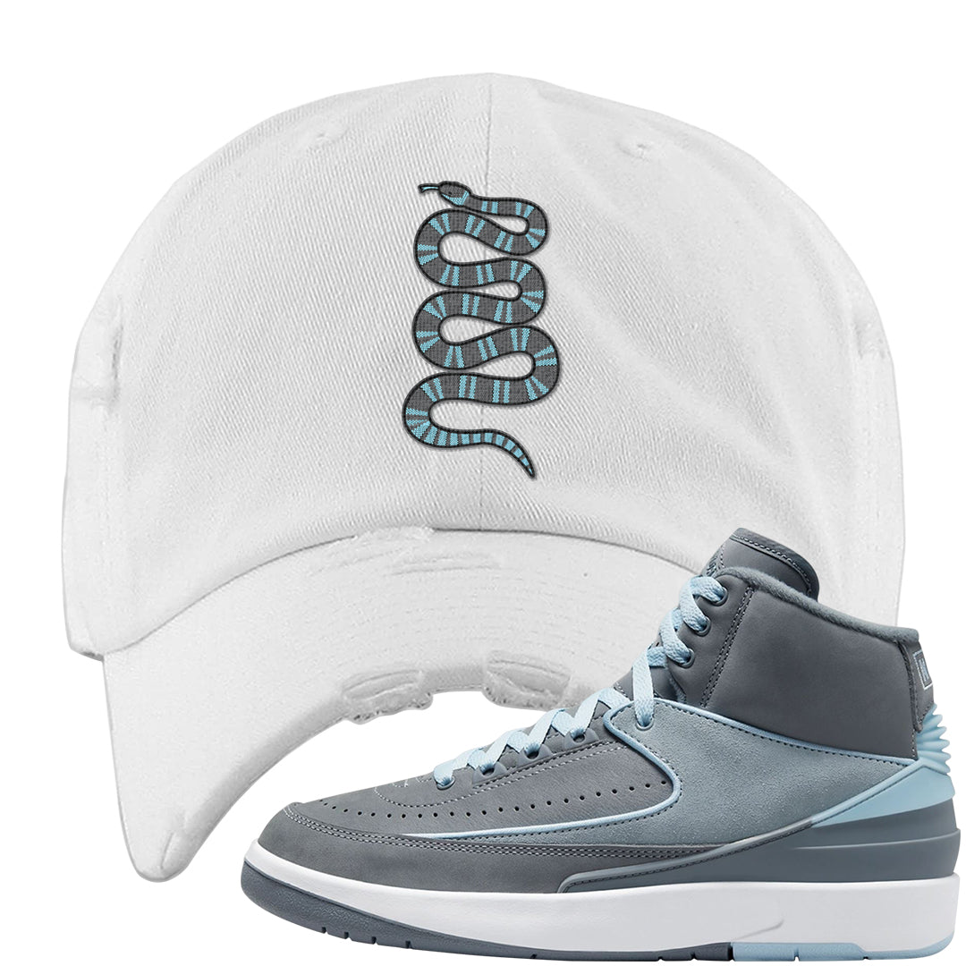 Cool Grey 2s Distressed Dad Hat | Coiled Snake, White