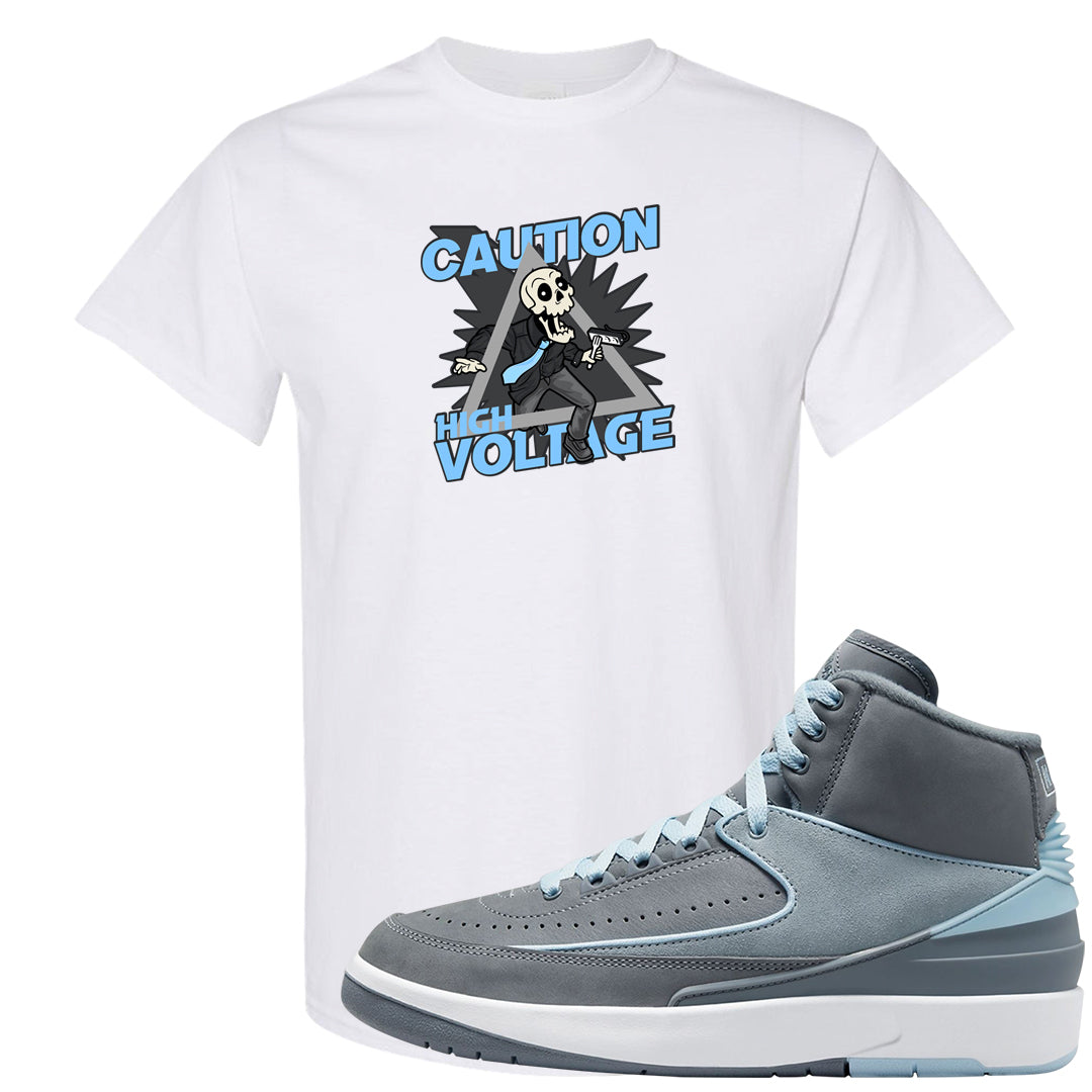 Cool Grey 2s T Shirt | Caution High Voltage, White