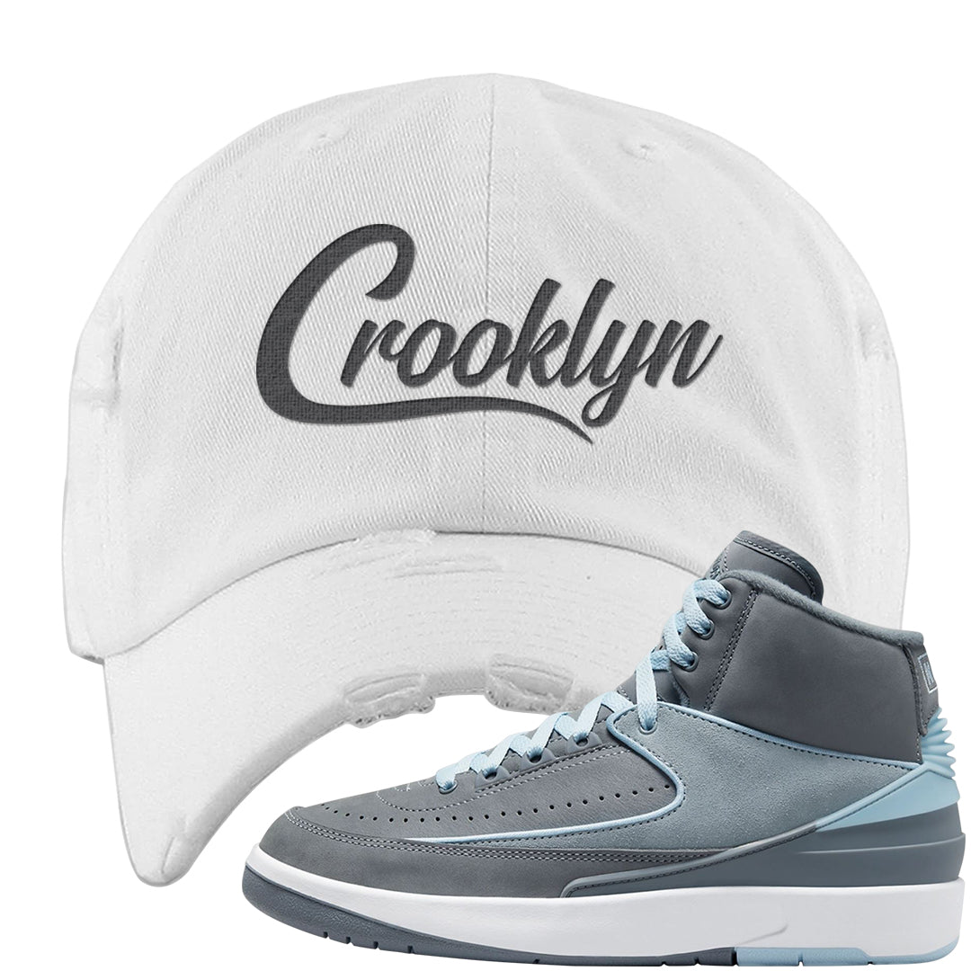 Cool Grey 2s Distressed Dad Hat | Crooklyn, White