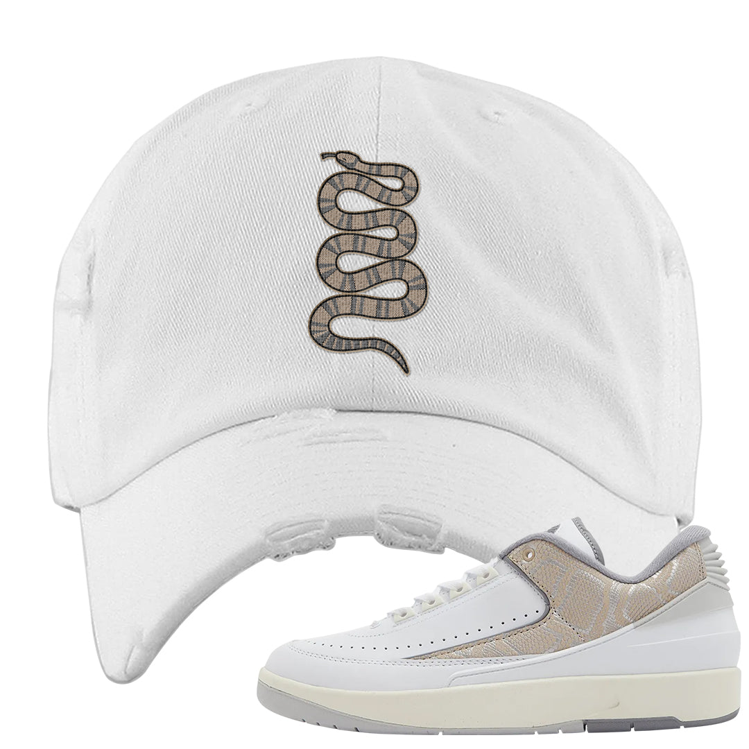 Python Low 2s Distressed Dad Hat | Coiled Snake, White