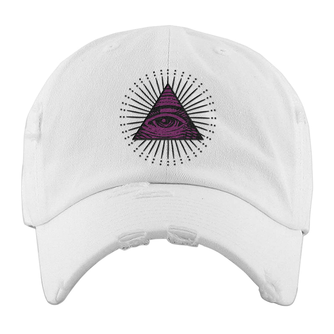 Off Noir 2s Distressed Dad Hat | All Seeing Eye, White