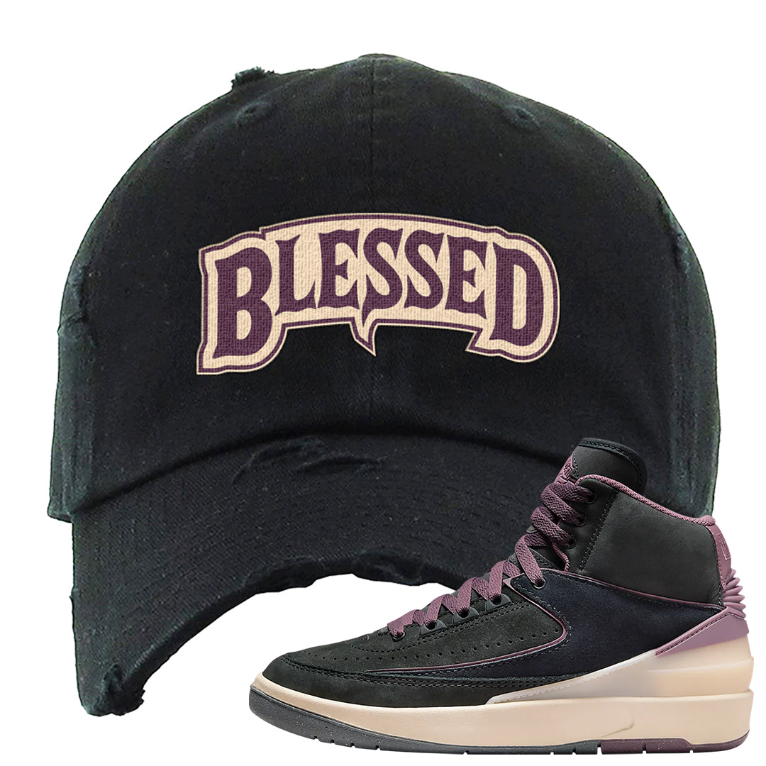Off Noir 2s Distressed Dad Hat | Blessed Arch, Black