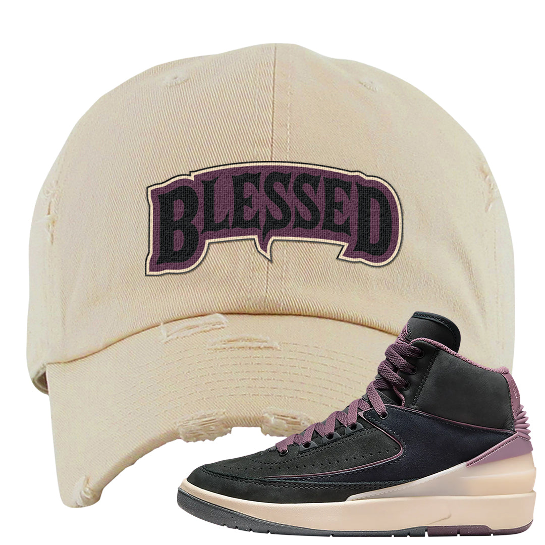 Off Noir 2s Distressed Dad Hat | Blessed Arch, Ivory