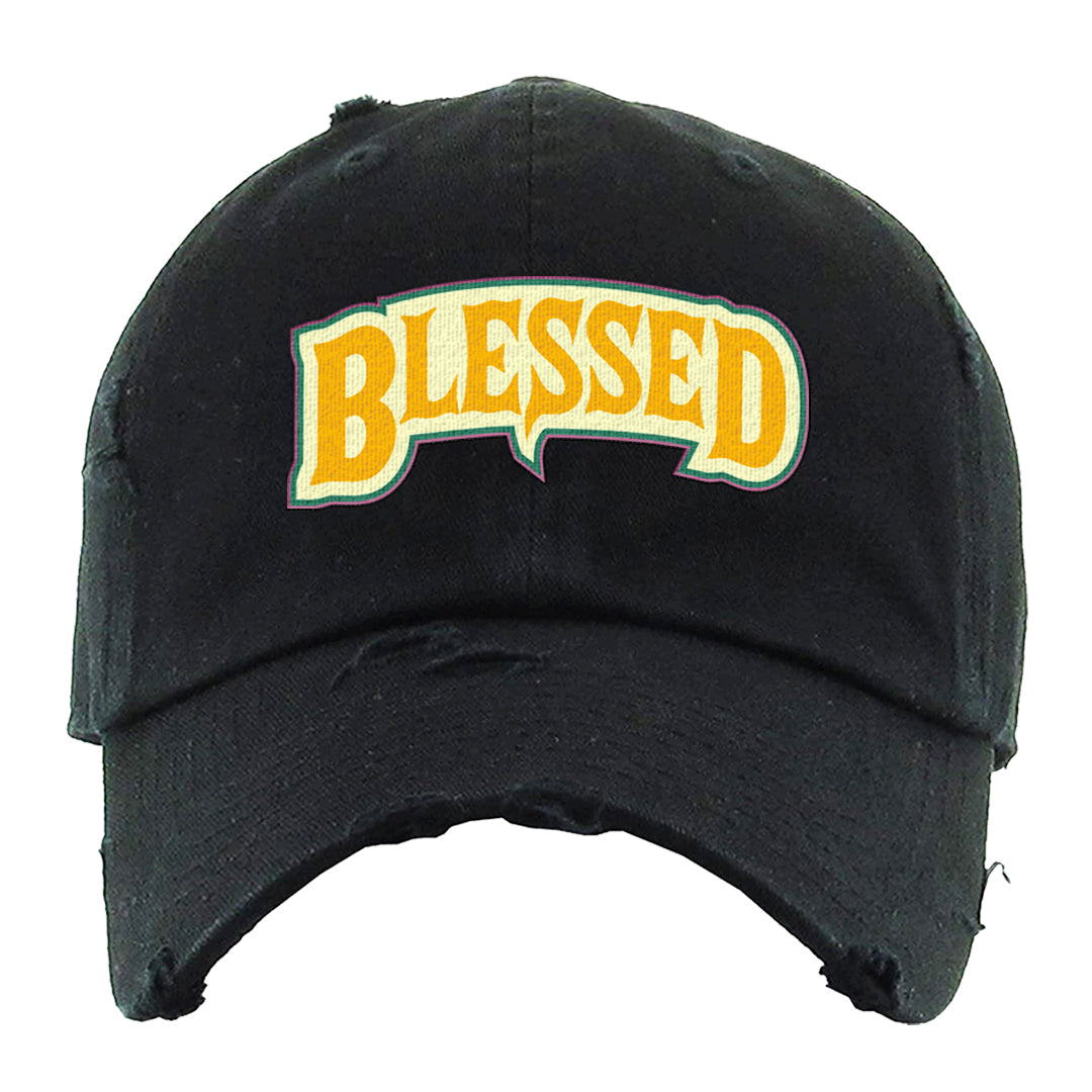 EYBL Low 37s Distressed Dad Hat | Blessed Arch, Black