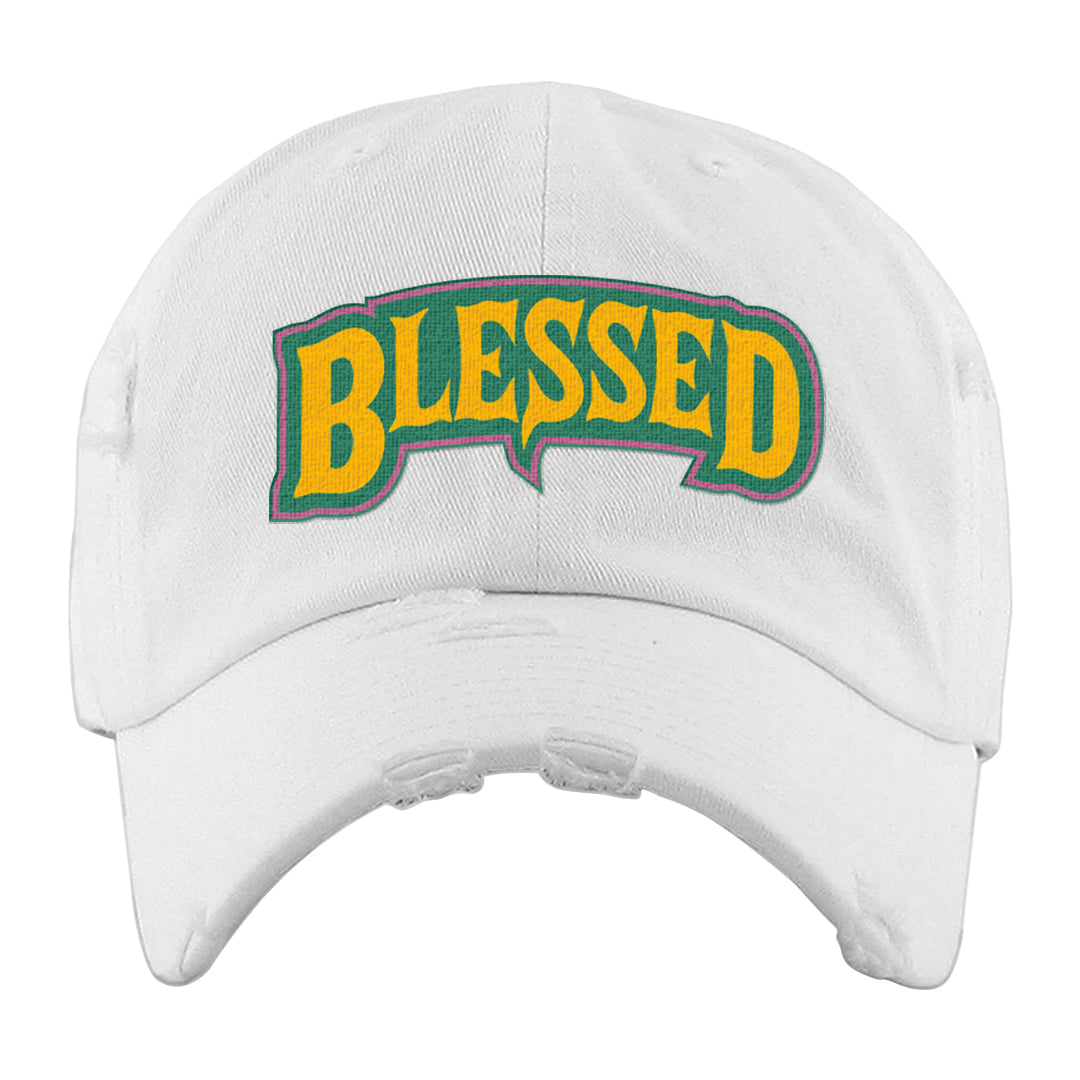 EYBL Low 37s Distressed Dad Hat | Blessed Arch, White