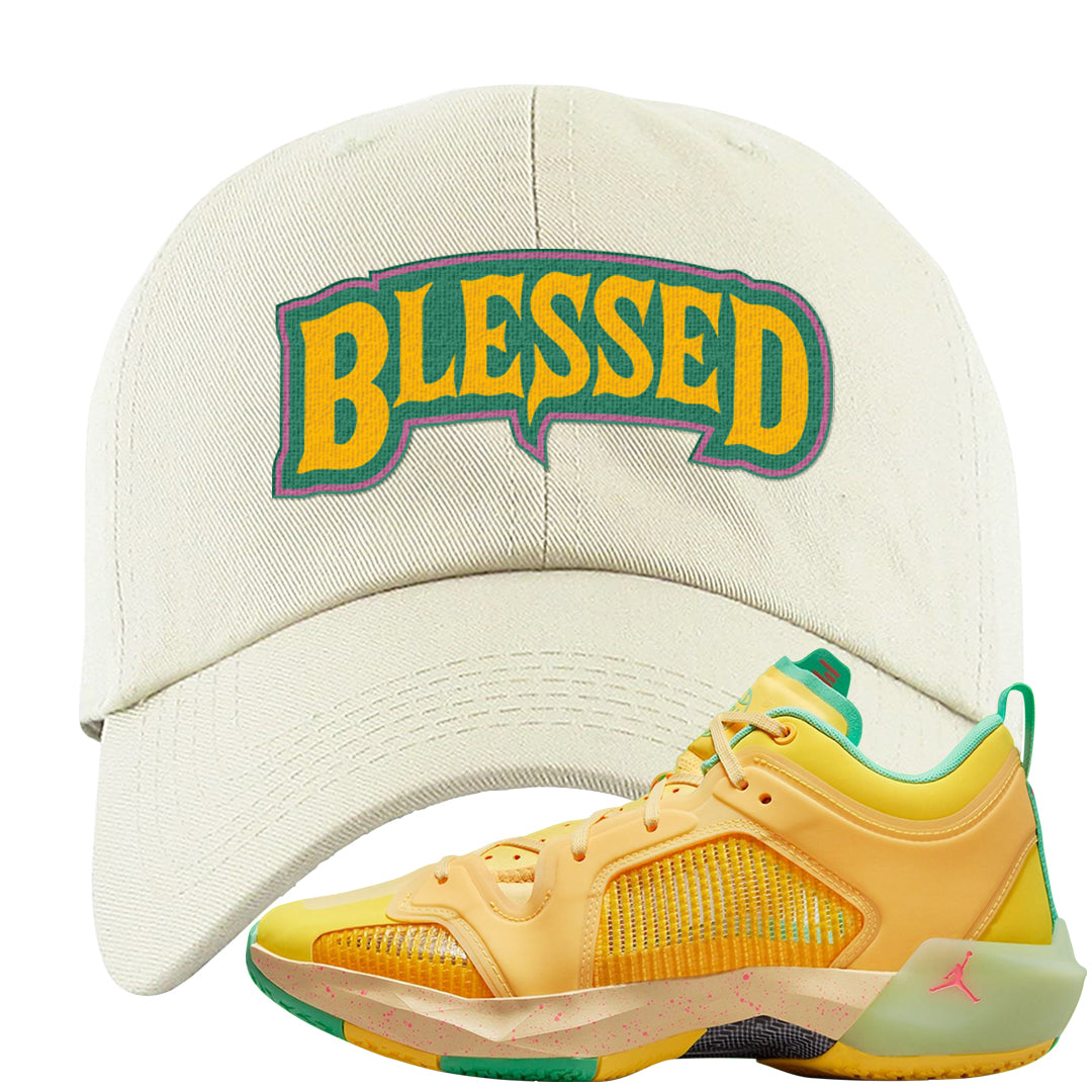EYBL Low 37s Dad Hat | Blessed Arch, White