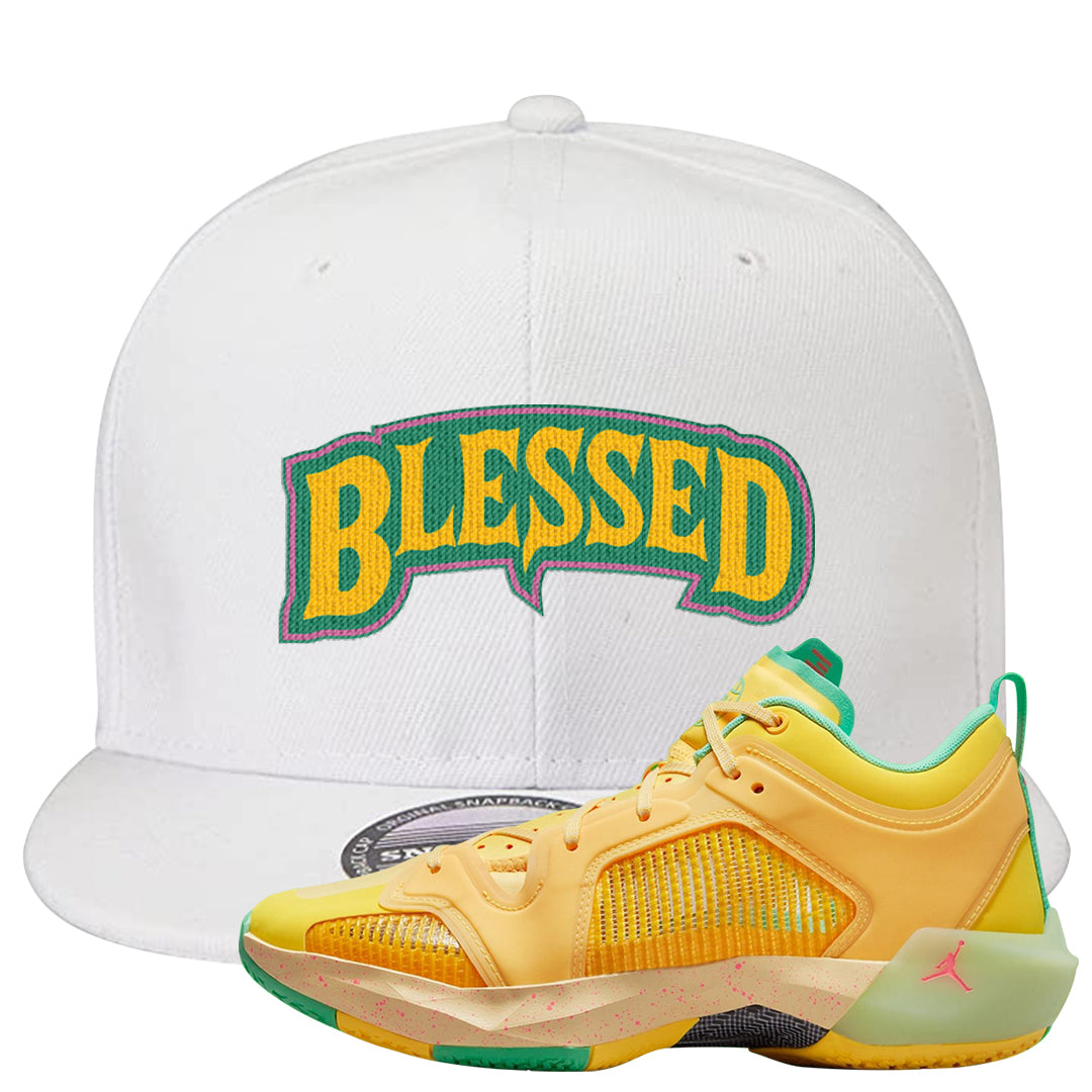 EYBL Low 37s Snapback Hat | Blessed Arch, White