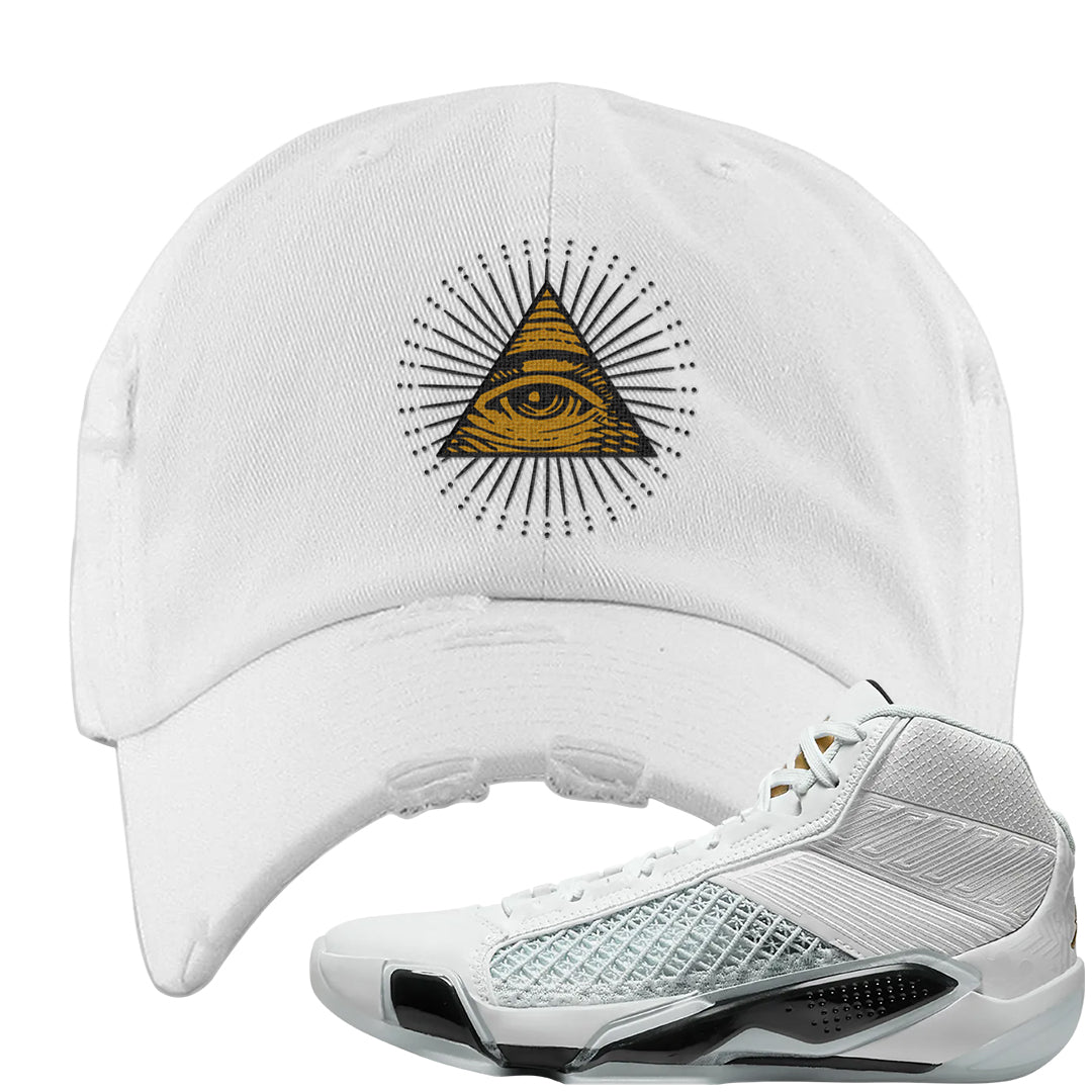 Colorless 38s Distressed Dad Hat | All Seeing Eye, White