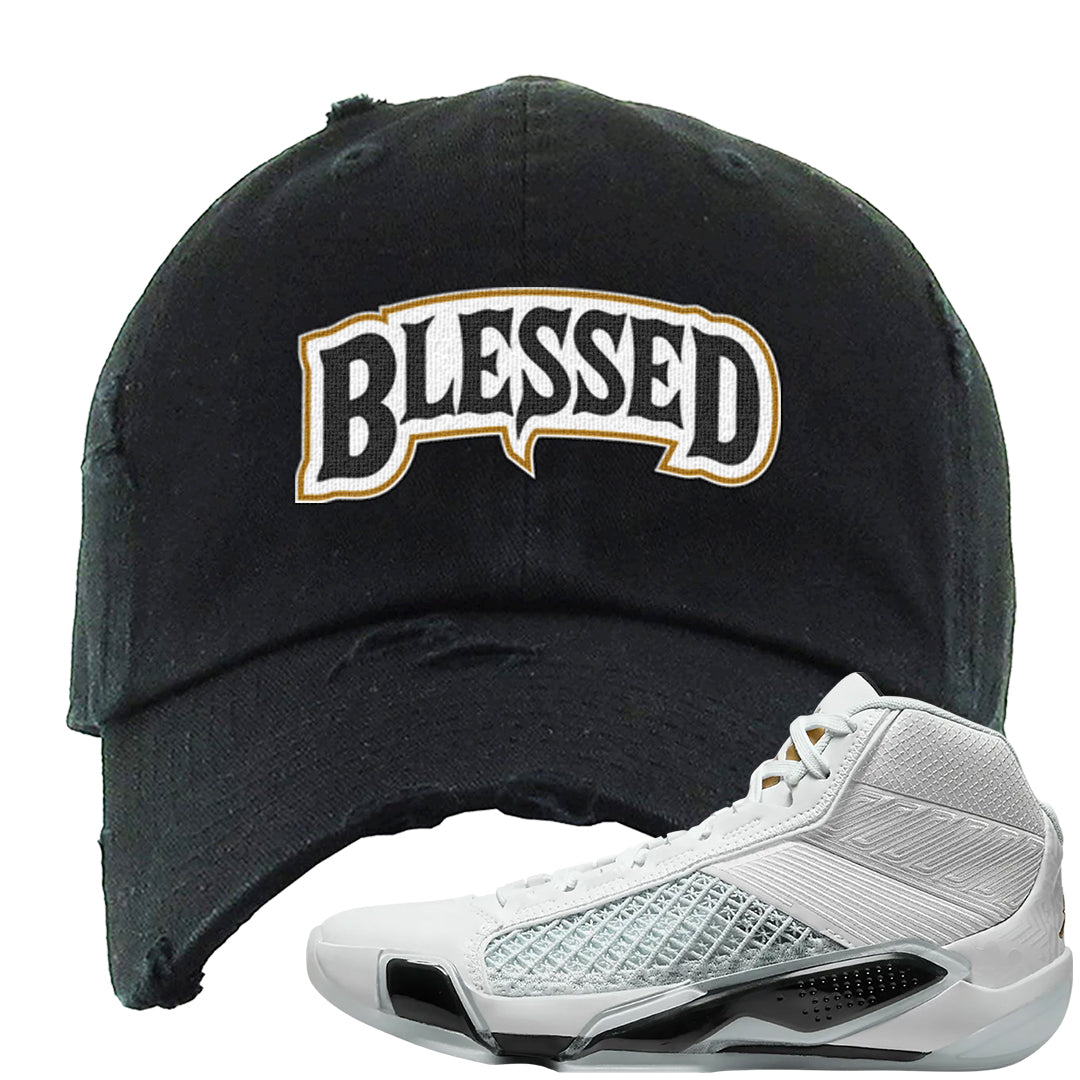 Colorless 38s Distressed Dad Hat | Blessed Arch, Black